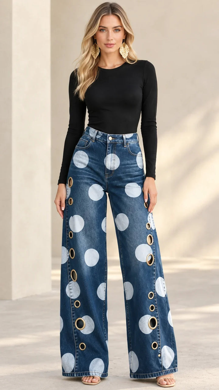 Alia - Jeans premium a gamba ampia a pois