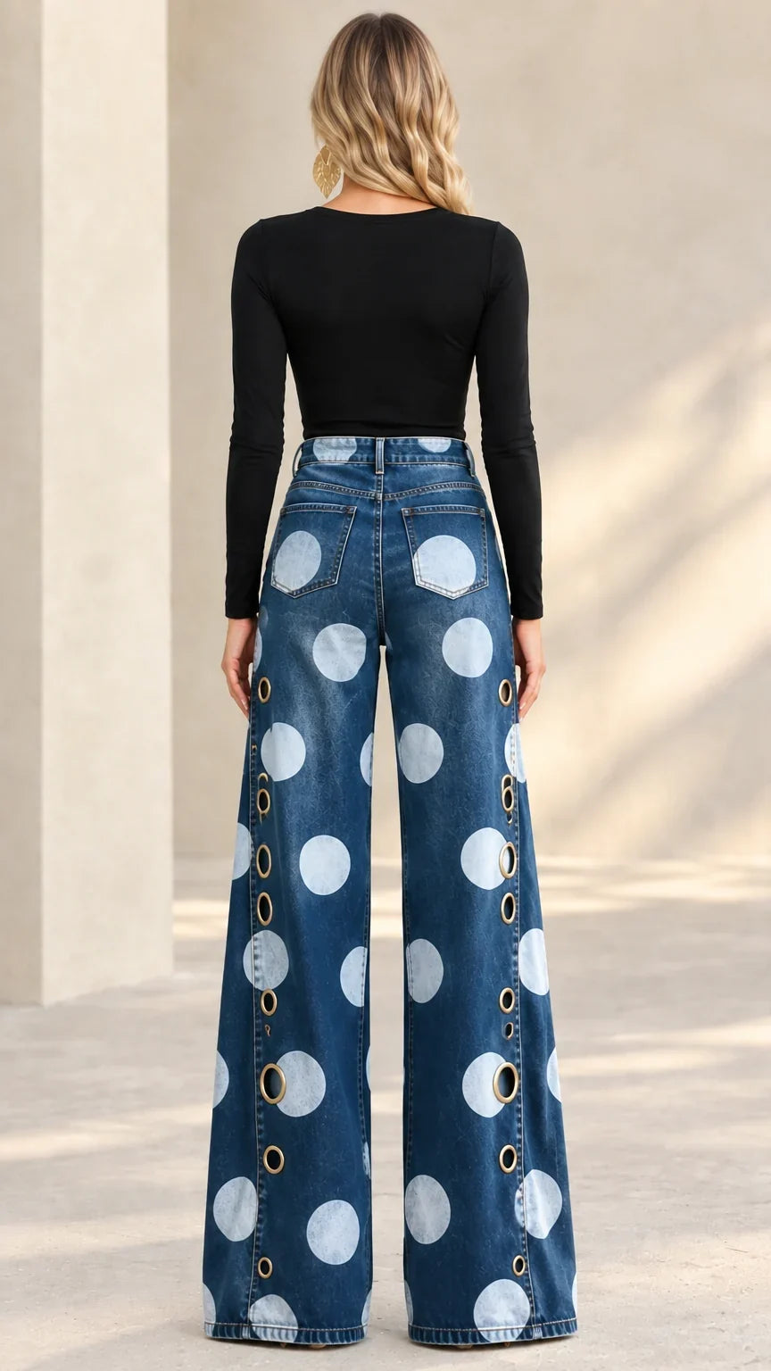Alia - Jeans premium a gamba ampia a pois