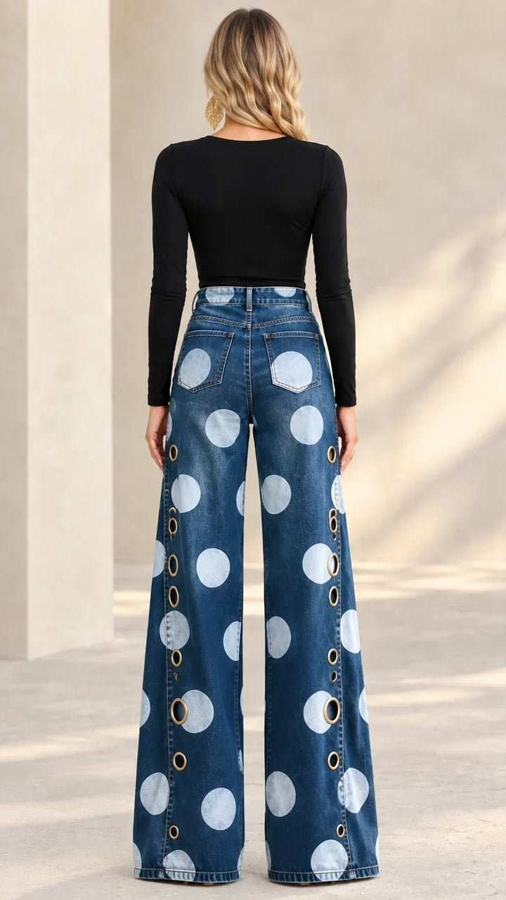 Alia - Jeans premium a gamba ampia a pois