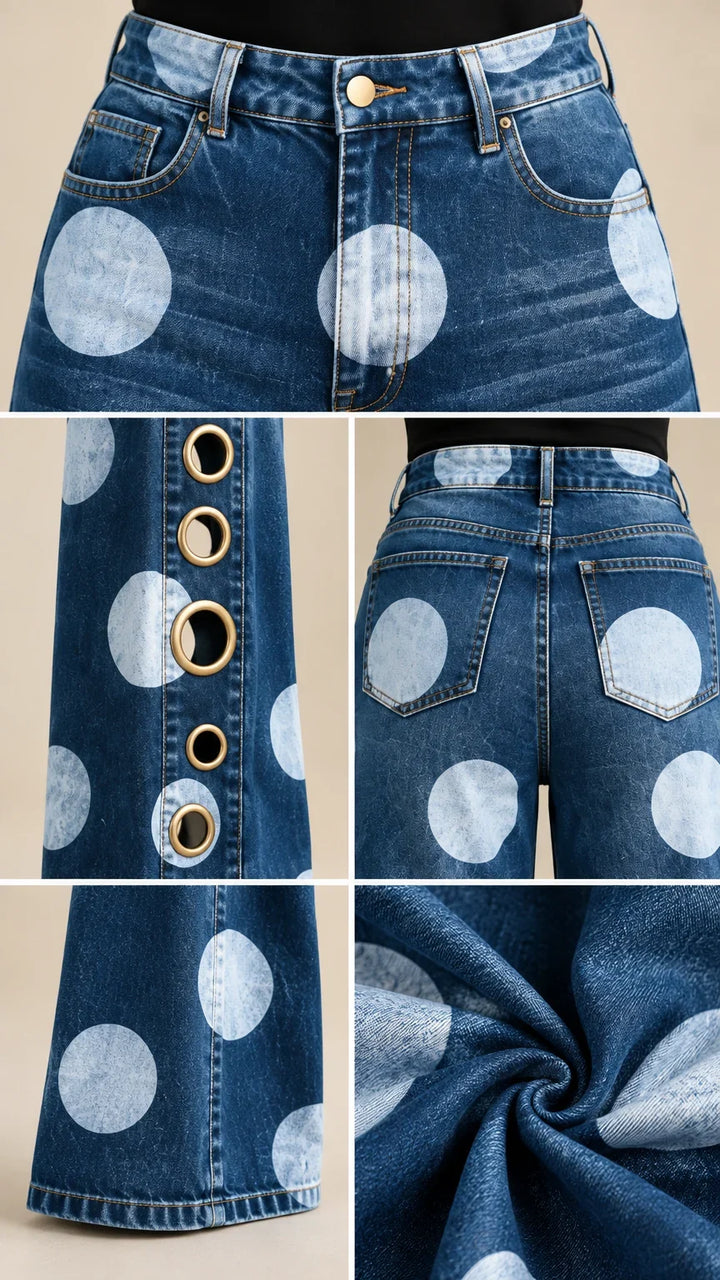 Alia - Jeans premium a gamba ampia a pois