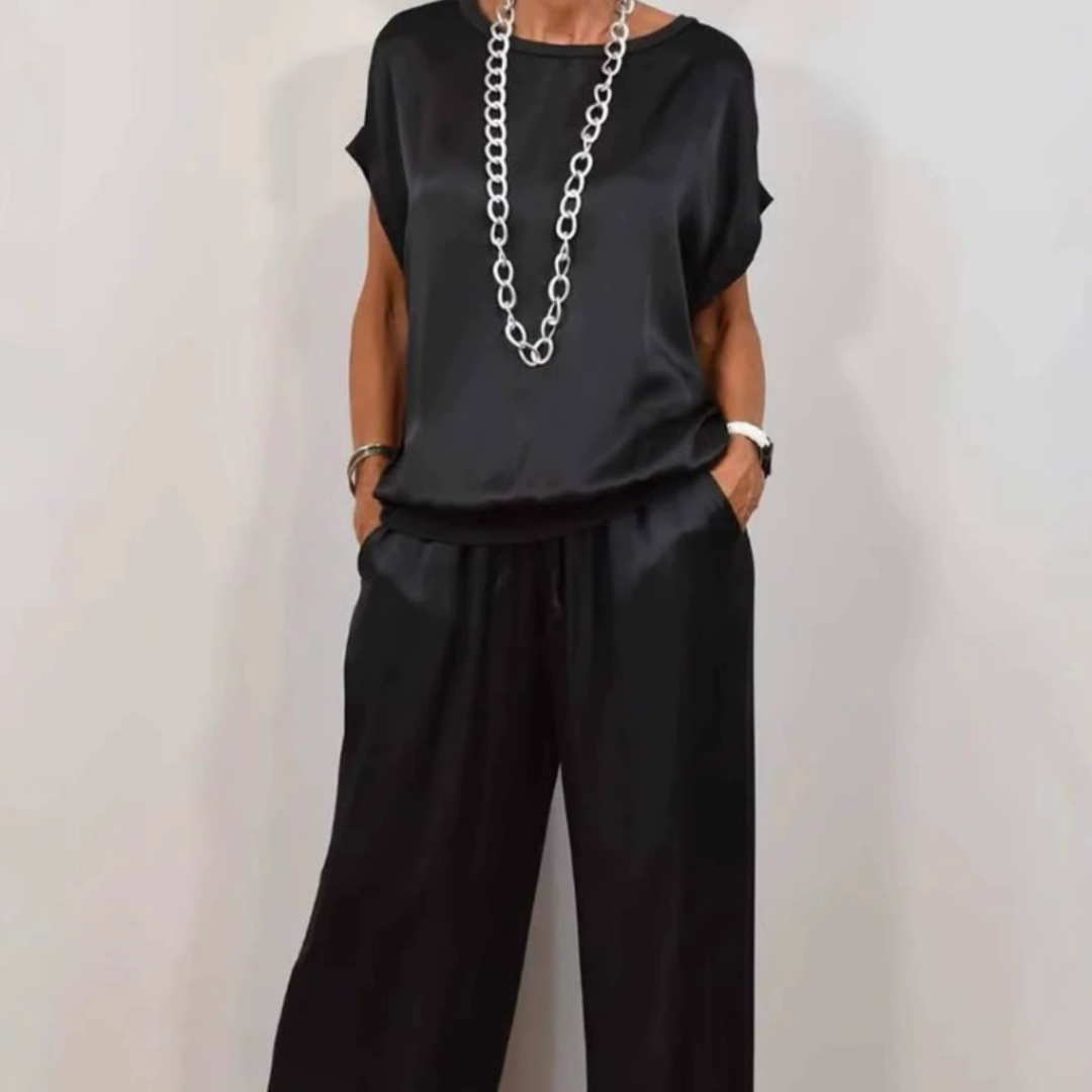 Nadine - Coordinato con top in raso e pantaloni a gamba larga