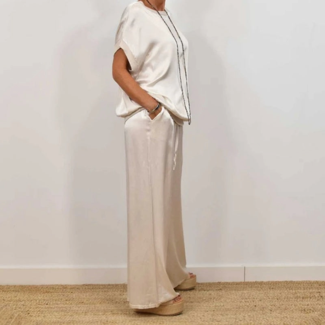 Nadine - Coordinato con top in raso e pantaloni a gamba larga