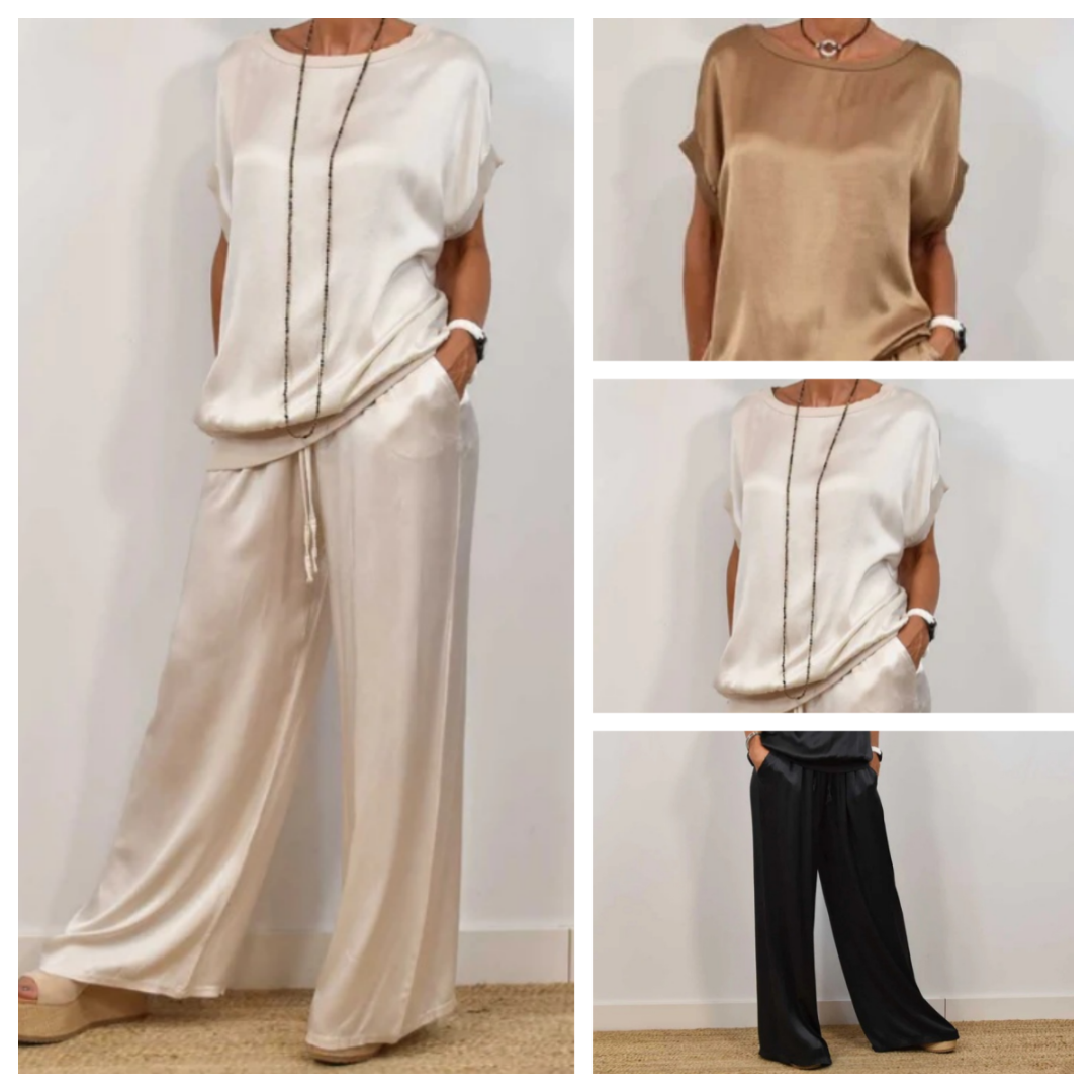 Nadine - Coordinato con top in raso e pantaloni a gamba larga