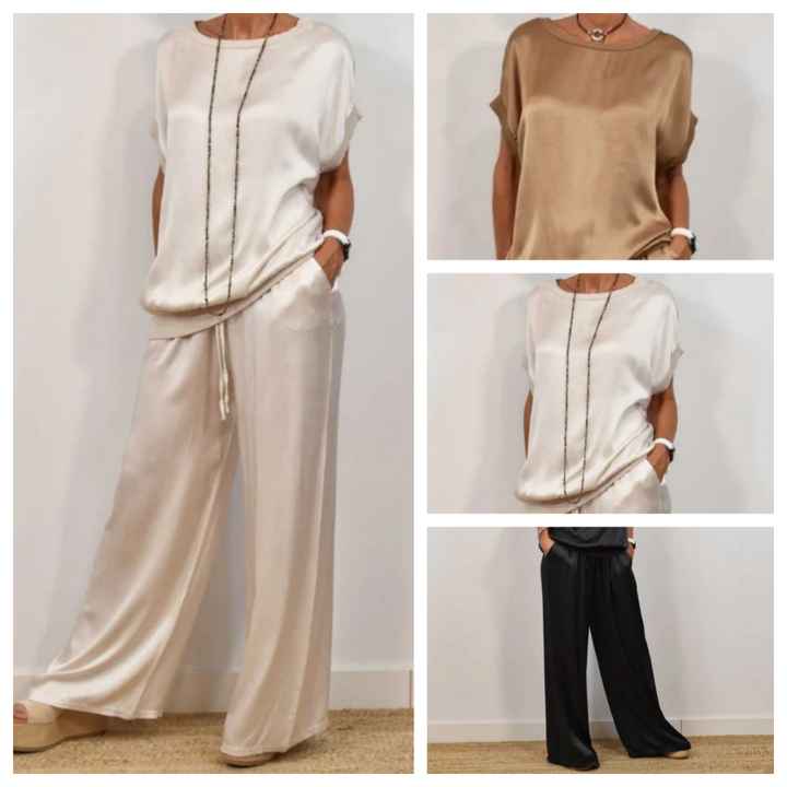 Nadine - Coordinato con top in raso e pantaloni a gamba larga