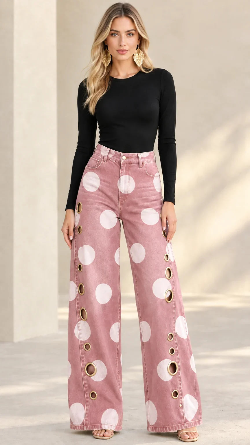 Alia - Jeans premium a gamba ampia a pois