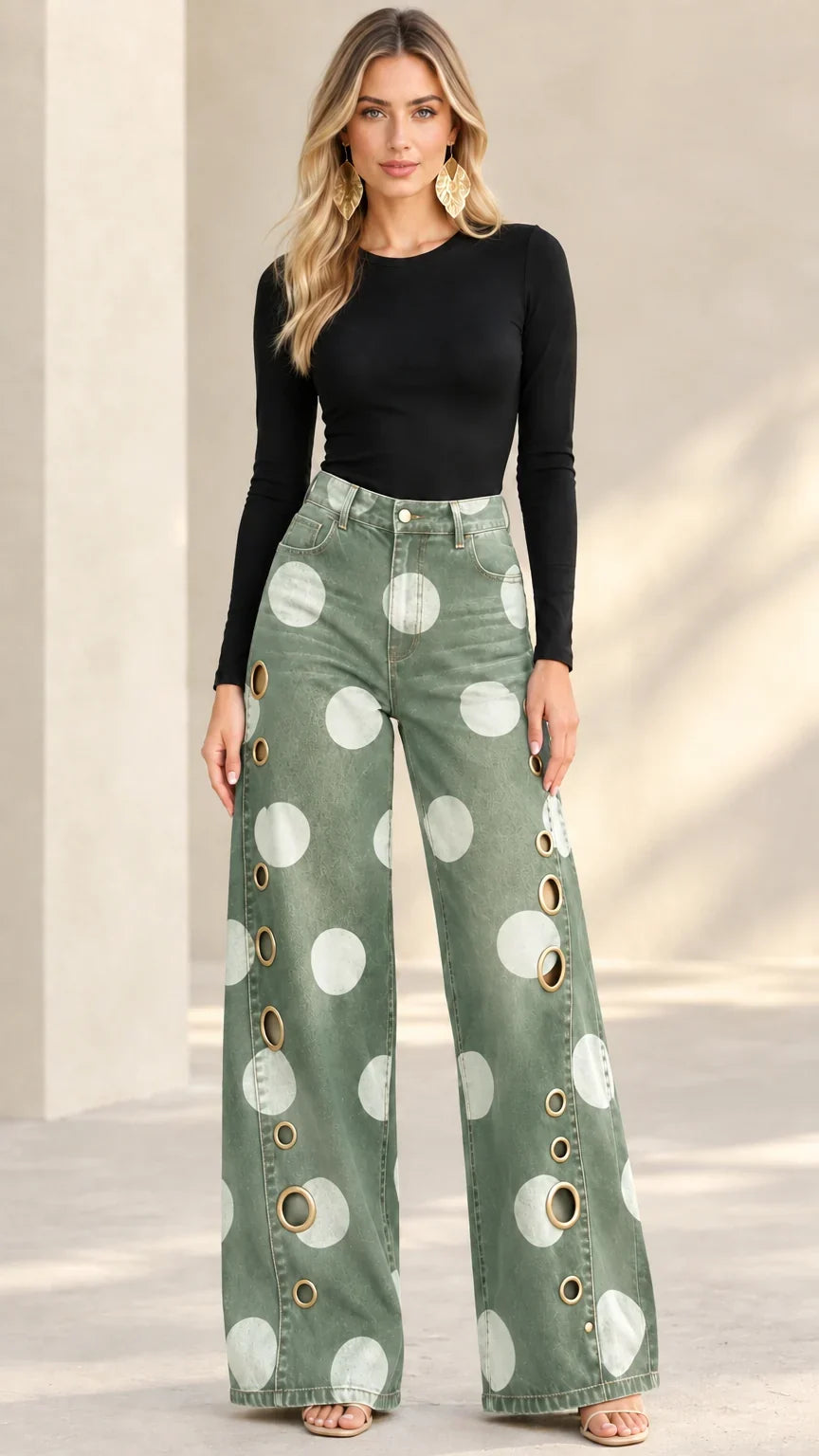 Alia - Jeans premium a gamba ampia a pois