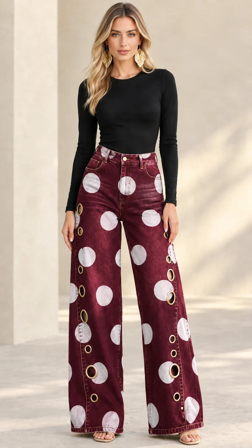 Alia - Jeans premium a gamba ampia a pois