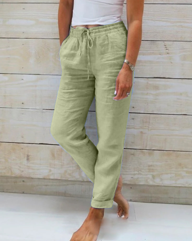 Lorinne - Pantaloni in lino stretch