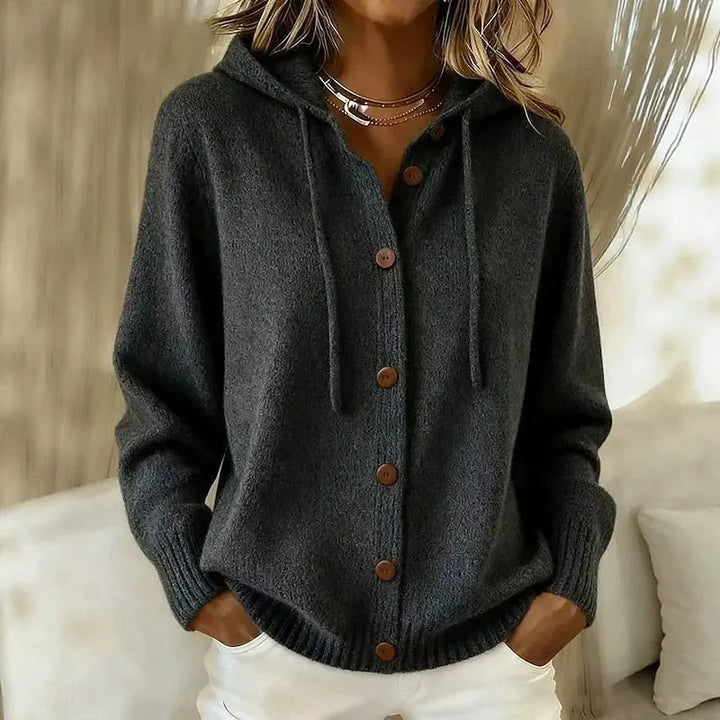 Emanora - Cardigan avvolgente con cappuccio e bottoni