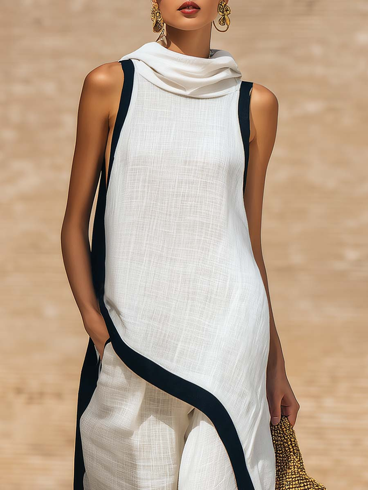Maranta - Completo con tunica asimmetrica e pantaloni a gamba ampia