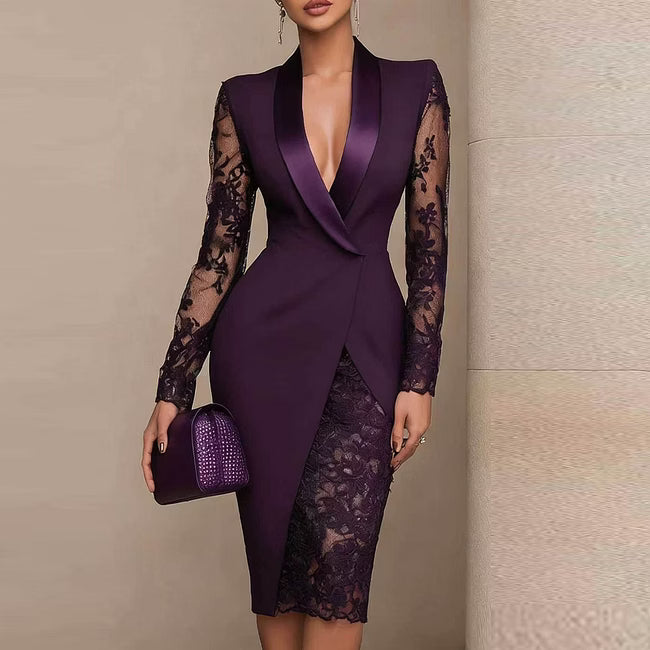 Menna - Abito midi elegante con maniche in pizzo