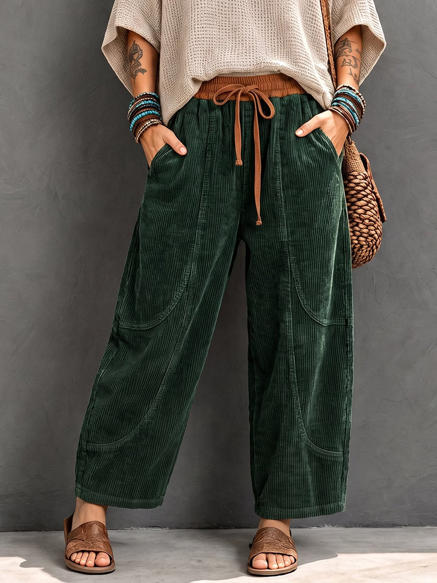 Basma - Pantaloni in velluto a coste con coulisse, vestibilità rilassata