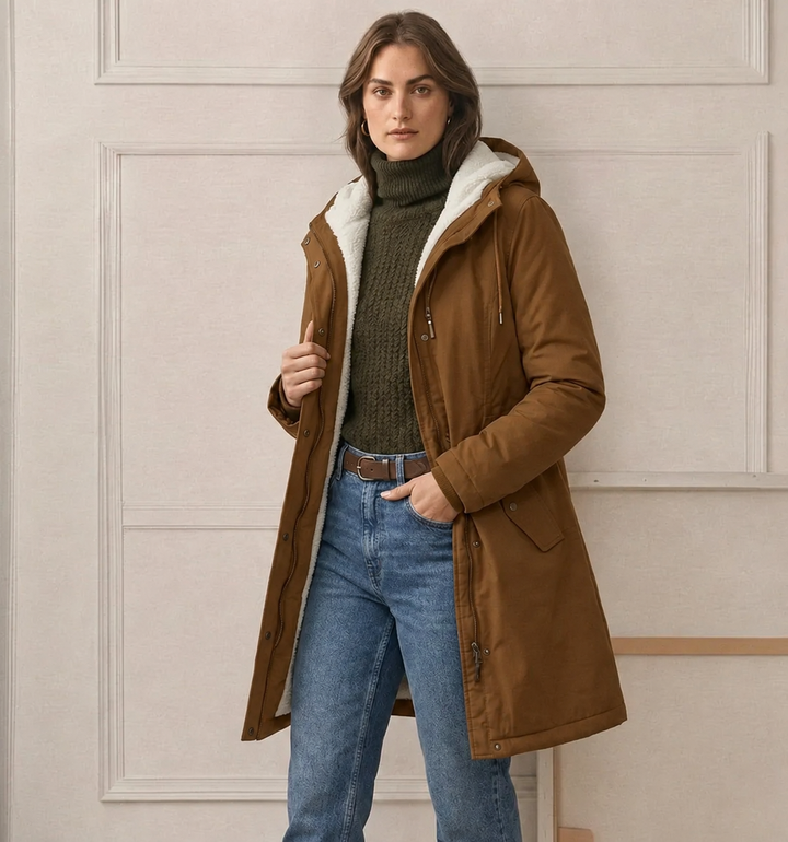 Clarice - Giacca impermeabile lunga con cappuccio
