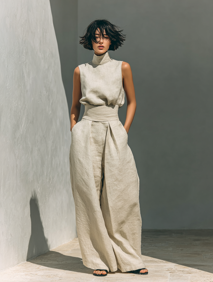 Alena - Coordinato con blusa leggera senza maniche e pantaloni palazzo