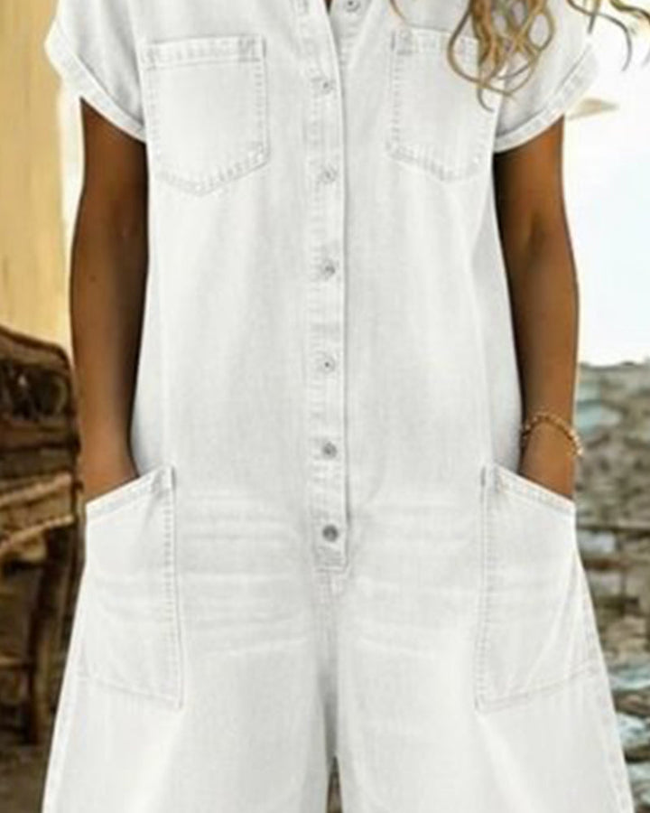 Ysmeria - Pagliaccetto in denim con abbottonatura frontale