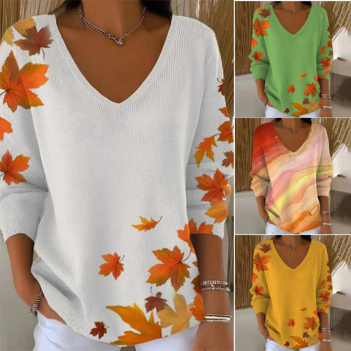 Carivella - Maglione a vestibilità rilassata con motivo foglia d'acero