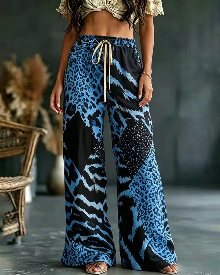 Elfrida - Pantaloni a gamba larga in patchwork leopardato, morbidi al tatto