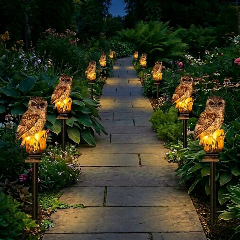 Amora - Lampada da giardino decorativa a forma di gufo
