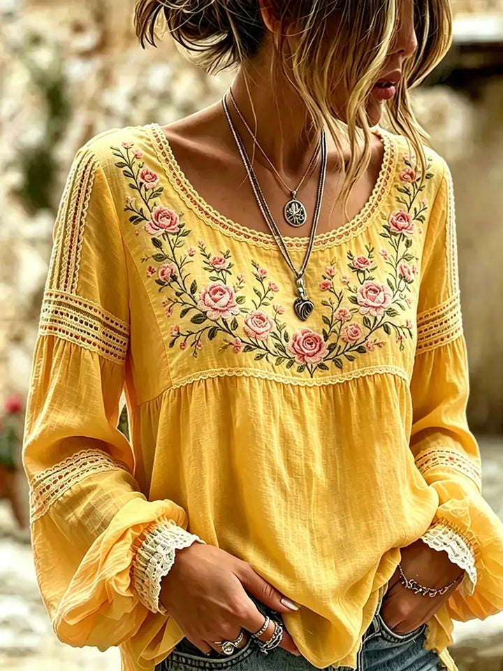 Tressalia - Blusa ricamata in lino