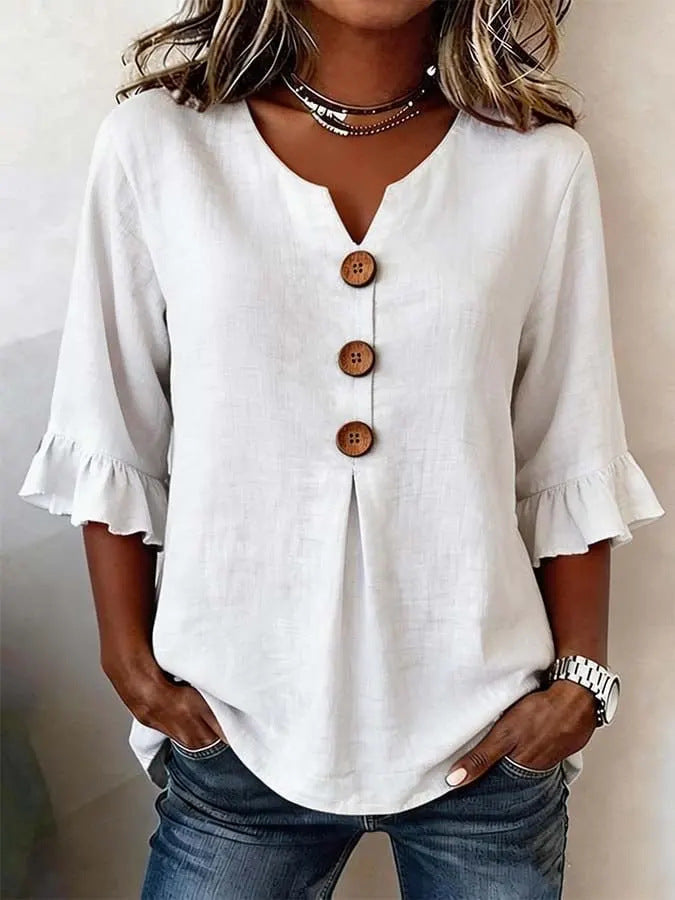 Jessara - Blusa in lino con maniche a volant