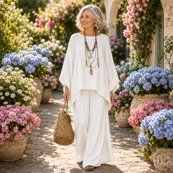 Annisette - Coordinato due pezzi con pantaloni a gamba ampia effetto soft touch