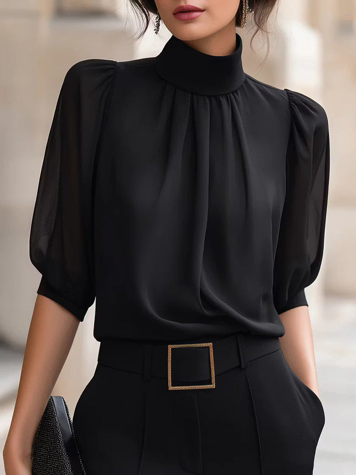 Valessique - Blusa plissé a collo alto