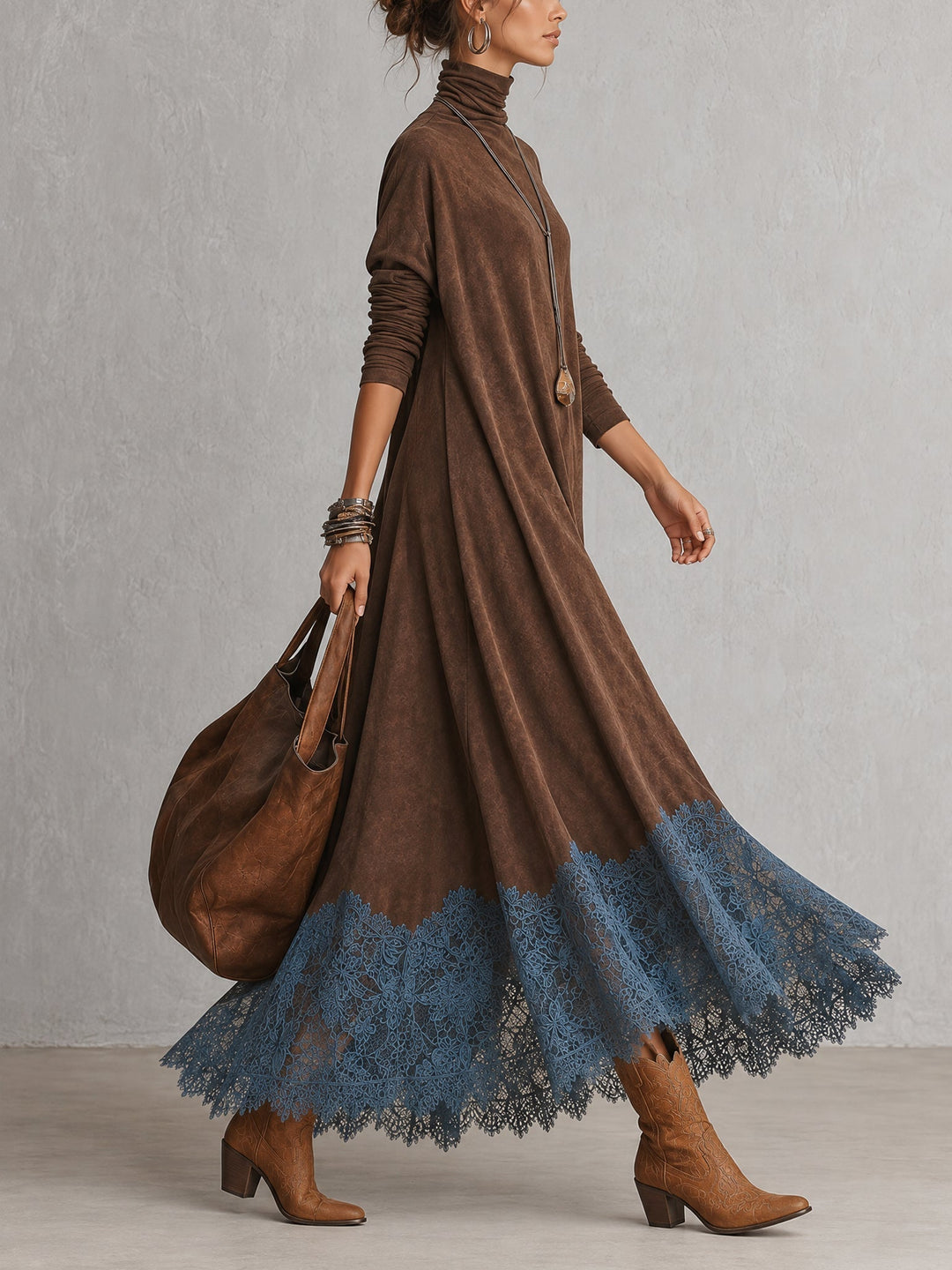 Maelis - Abito lungo con pizzo vellutato