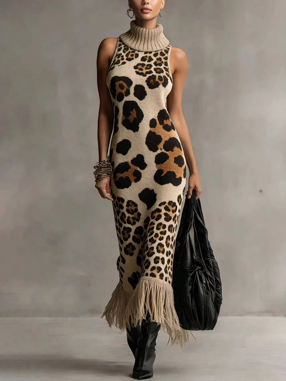 Orla - Maxi abito in maglia con stampa leopardata e lavorazione testurizzata