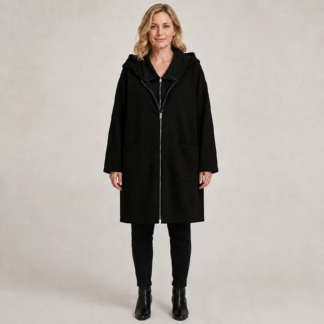Sigrid - Cappotto con zip frontale e cappuccio, vestibilità rilassata