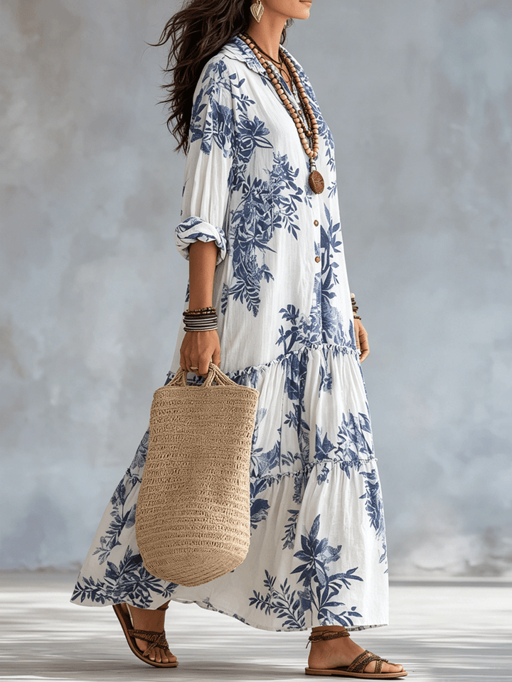 Thealise - Abito lungo leggero a fiori con bottoni