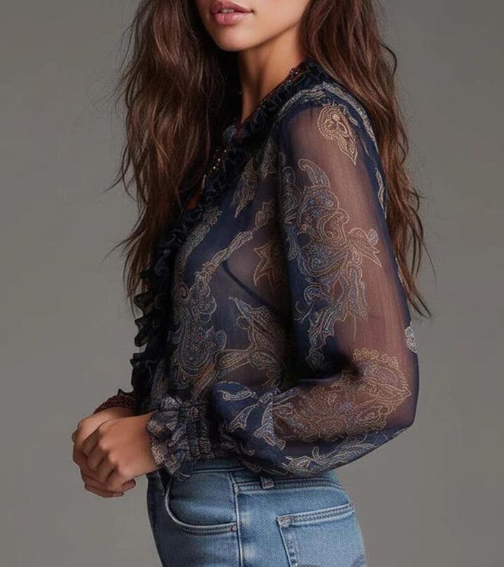 Taviana - Blusa con ruches, zip frontale e mano morbida