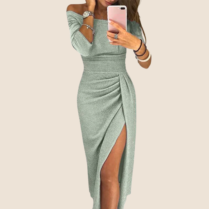 Lylah - Abito lungo con scollo all'americana drappeggiato