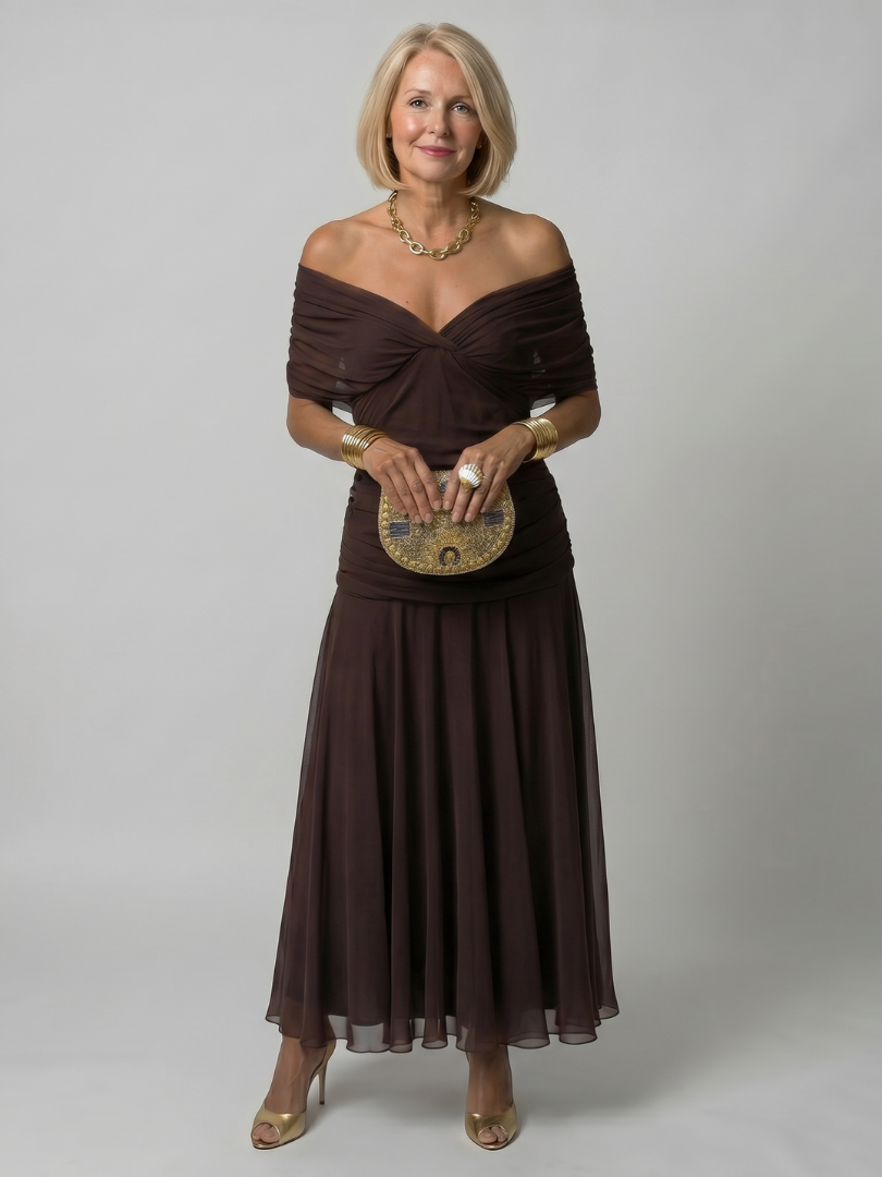 Galatea - Abito midi leggero con scollatura Bardot