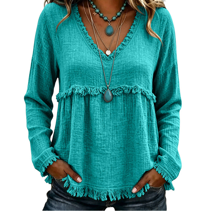 Ariselle - Blusa con frange a V