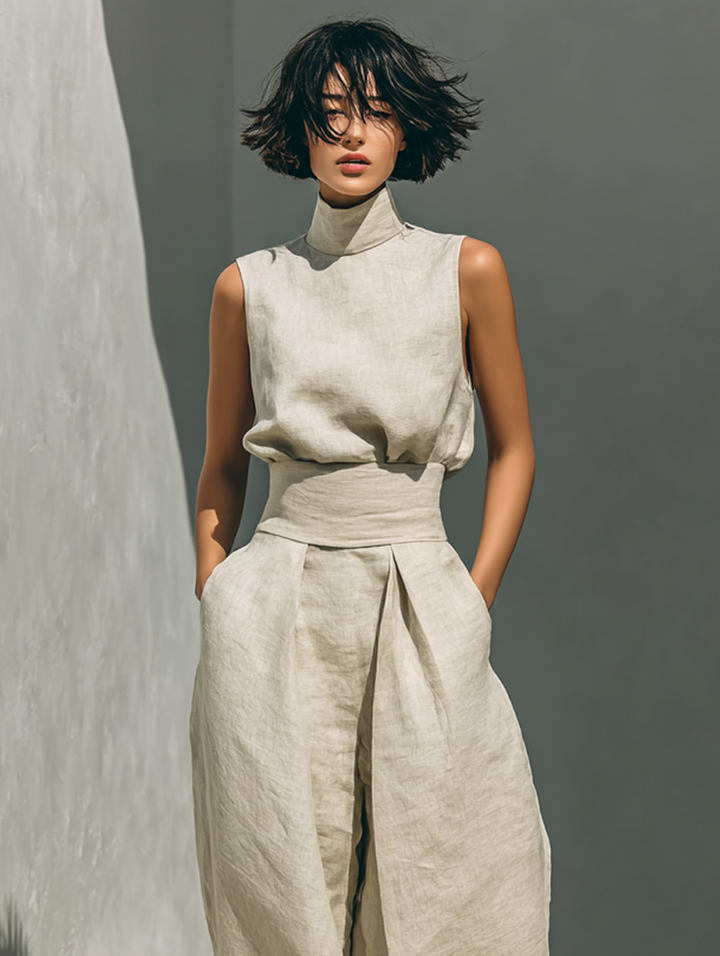 Alena - Coordinato con blusa leggera senza maniche e pantaloni palazzo