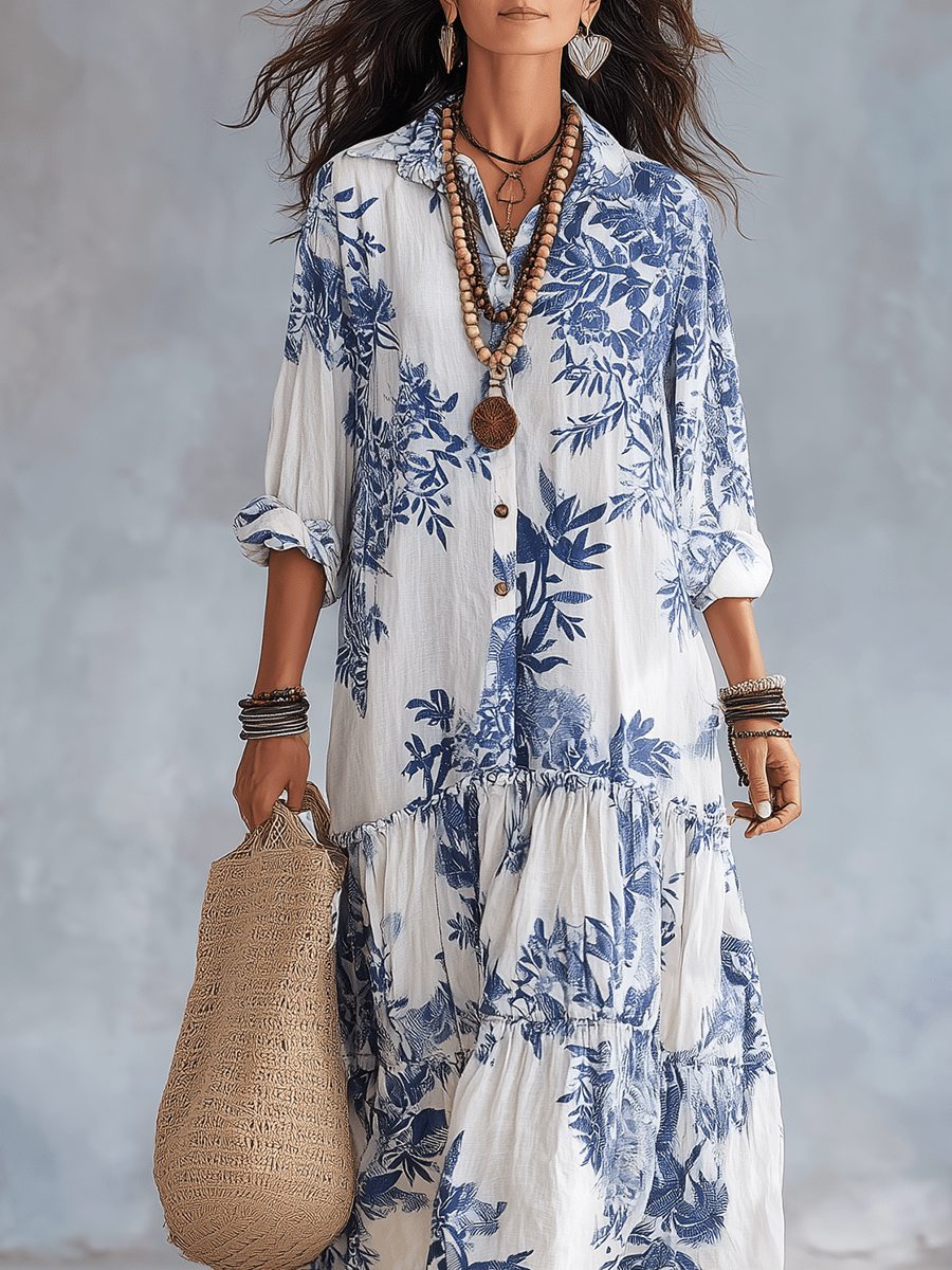 Thealise - Abito lungo leggero a fiori con bottoni