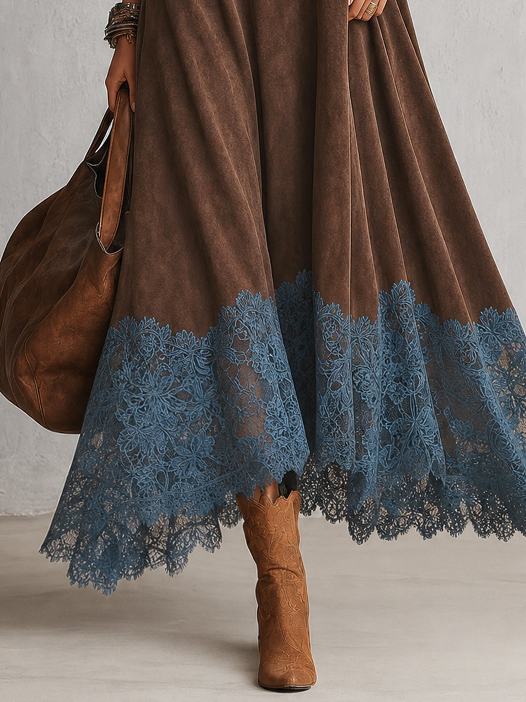 Maelis - Abito lungo con pizzo vellutato