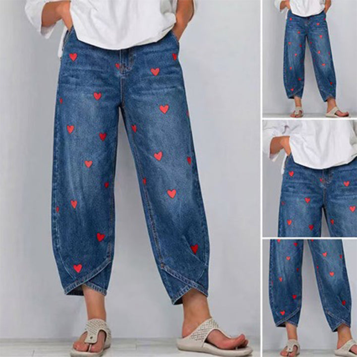 Arabella - Jeans a gamba a botte con stampa a cuori