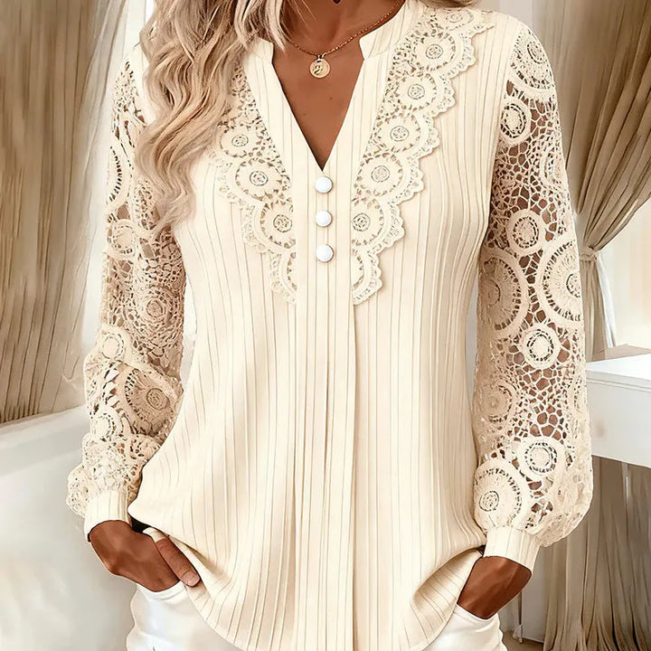 Caravelle - Blusa in pizzo plissé a maniche lunghe
