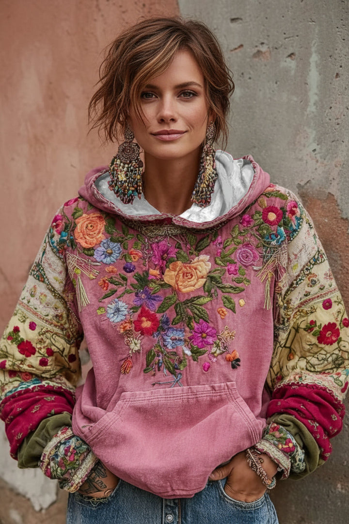 Norellia - Felpa boho ricamata con motivo floreale