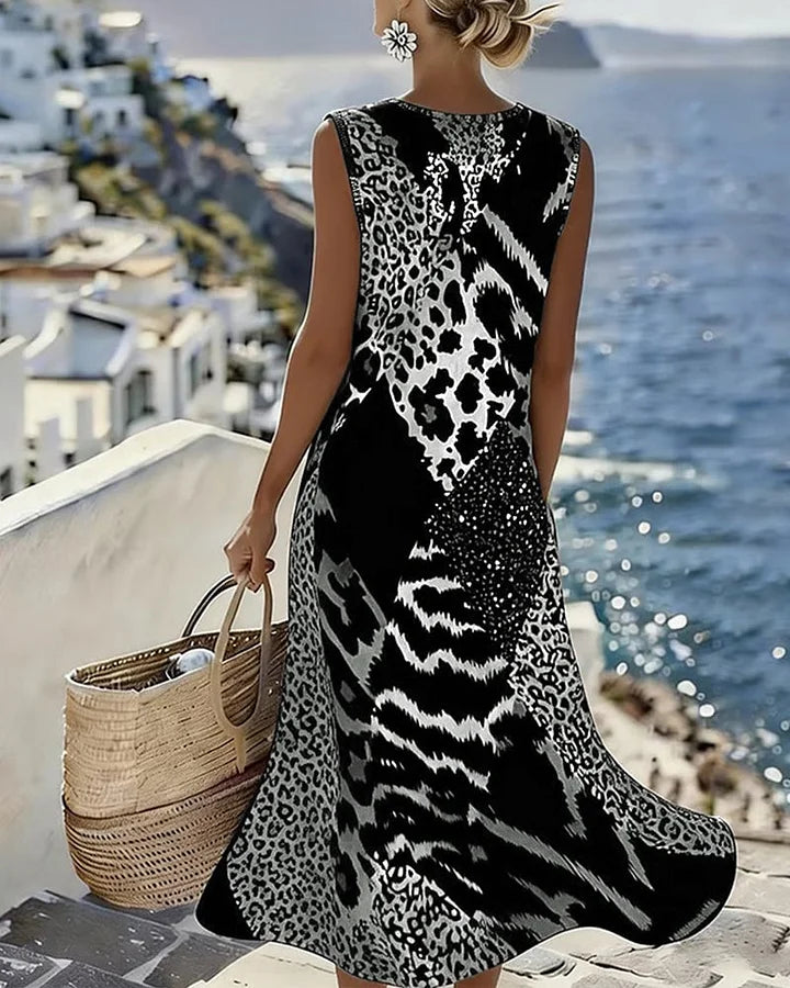 Zosia - Abito smanicato a stampa leopardata effetto soft touch