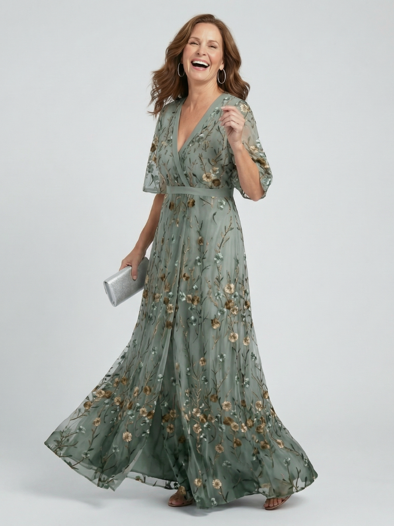 Liorisse - Abito midi leggero con scollo all'americana