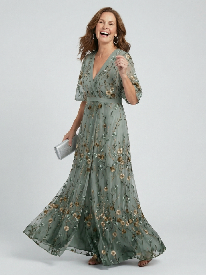 Liorisse - Abito midi leggero con scollo all'americana