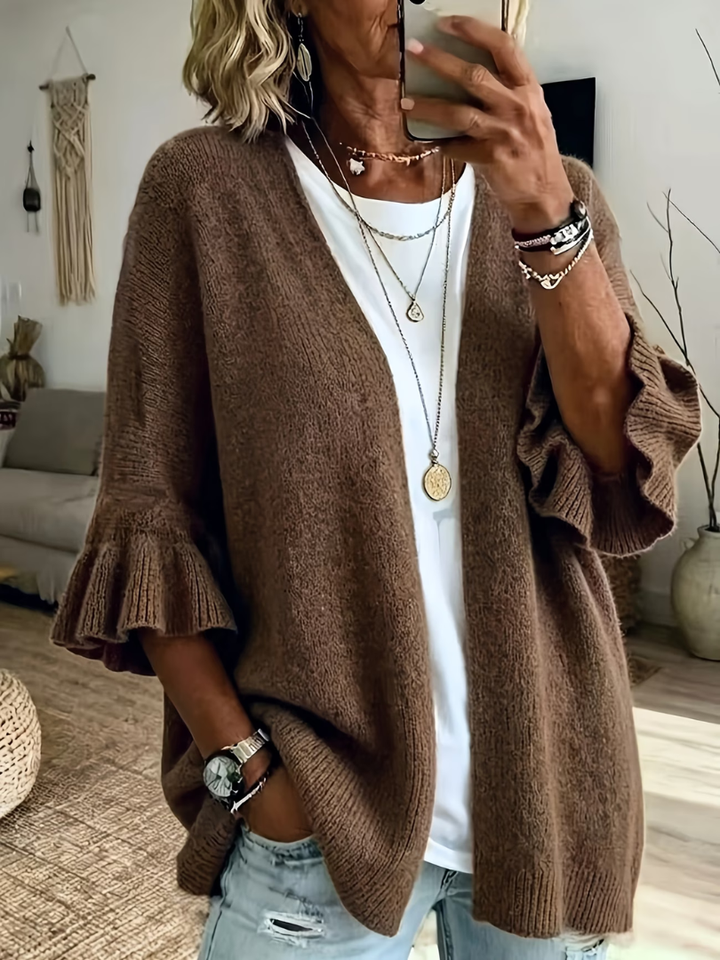 Acelynn - Cardigan con maniche a volant dal tocco morbido