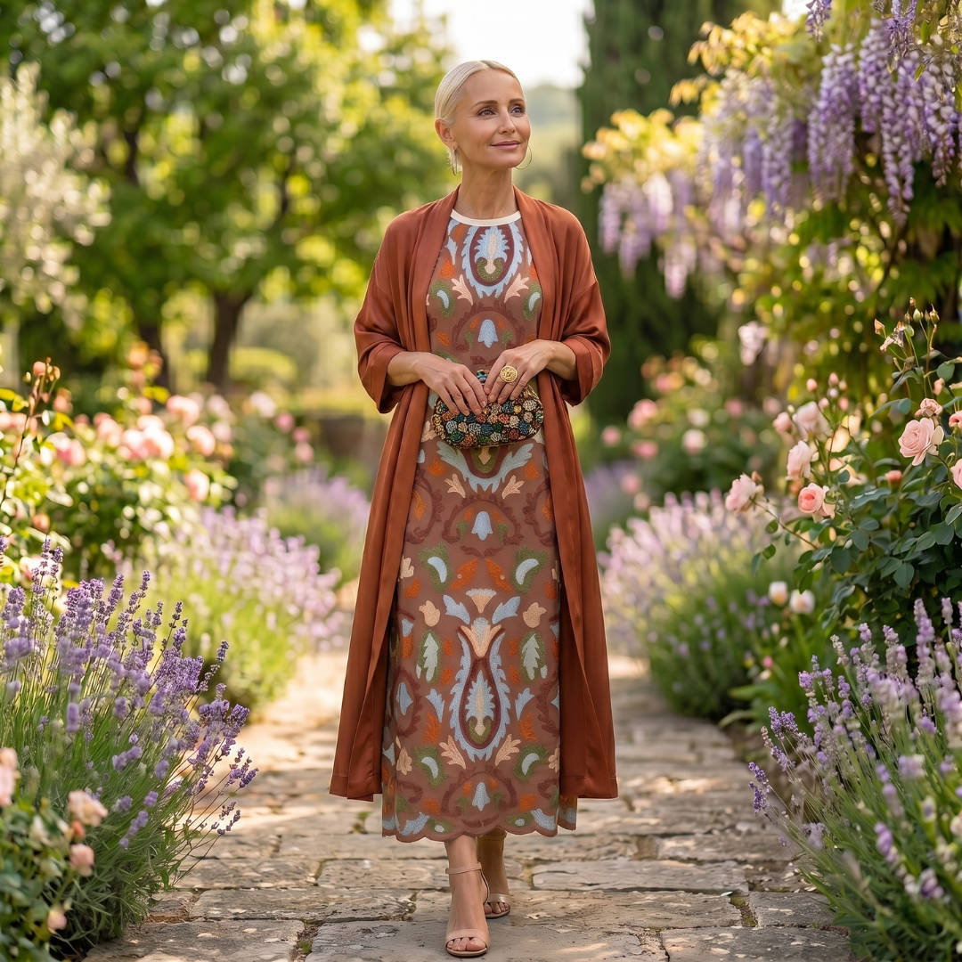 Lilith - Coordinato con abito midi stampato e cardigan lungo
