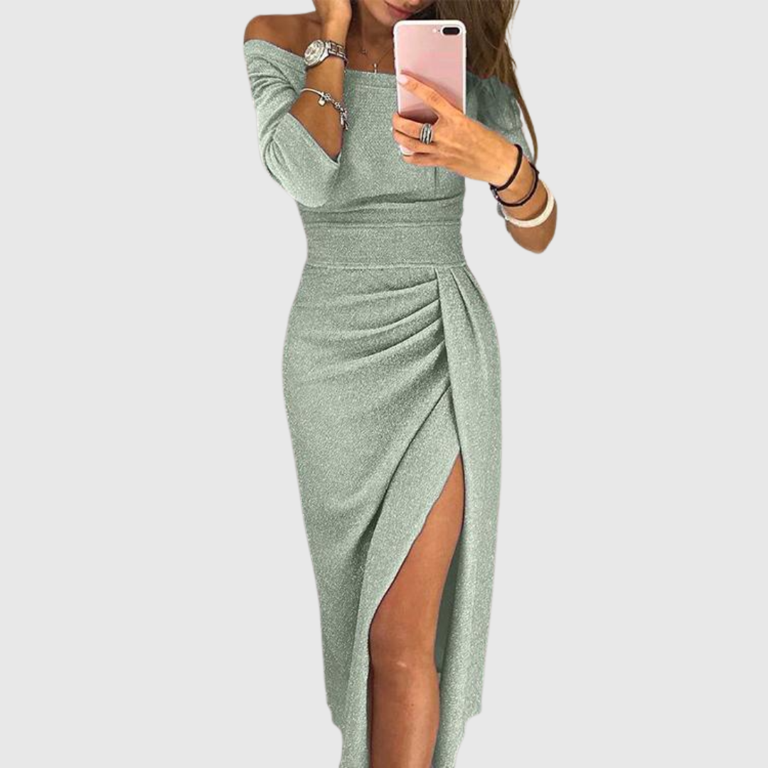 Lylah - Abito lungo con scollo all'americana drappeggiato