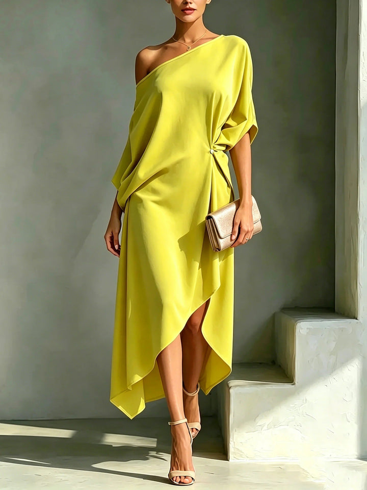 Andrea - Abito midi monospalla asimmetrico drappeggiato
