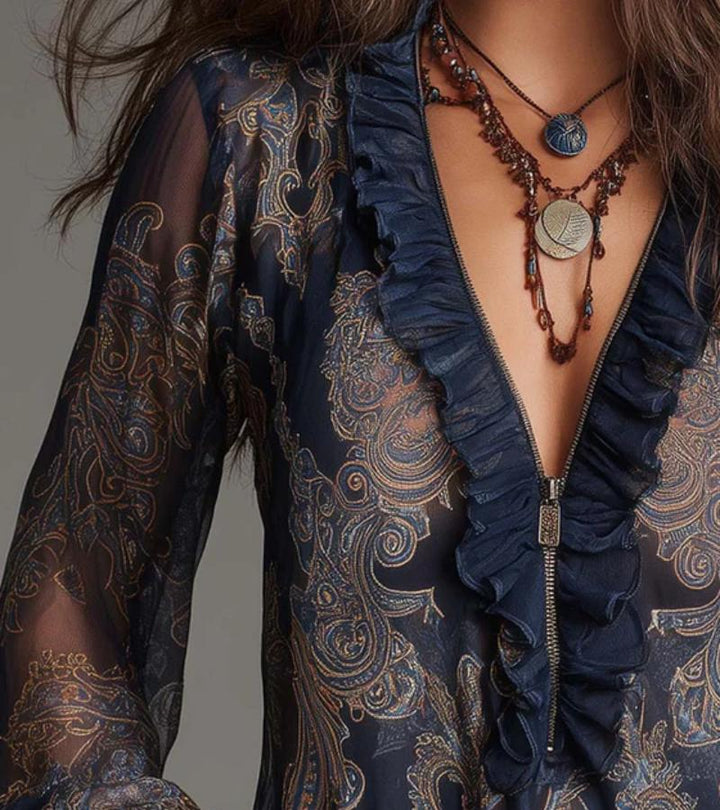 Taviana - Blusa con ruches, zip frontale e mano morbida