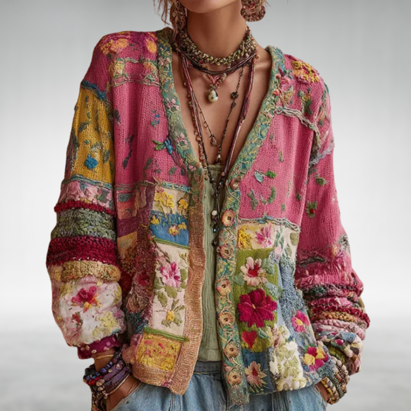 Celestara - Cardigan effetto patchwork morbido al tatto