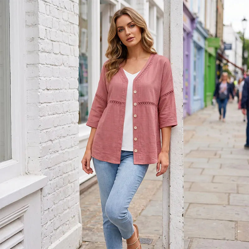 Ardena - Blusa ricamata con bottoni
